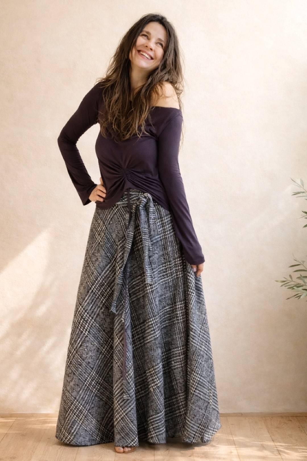 Rovenna wollook ruitjes wikkelrok